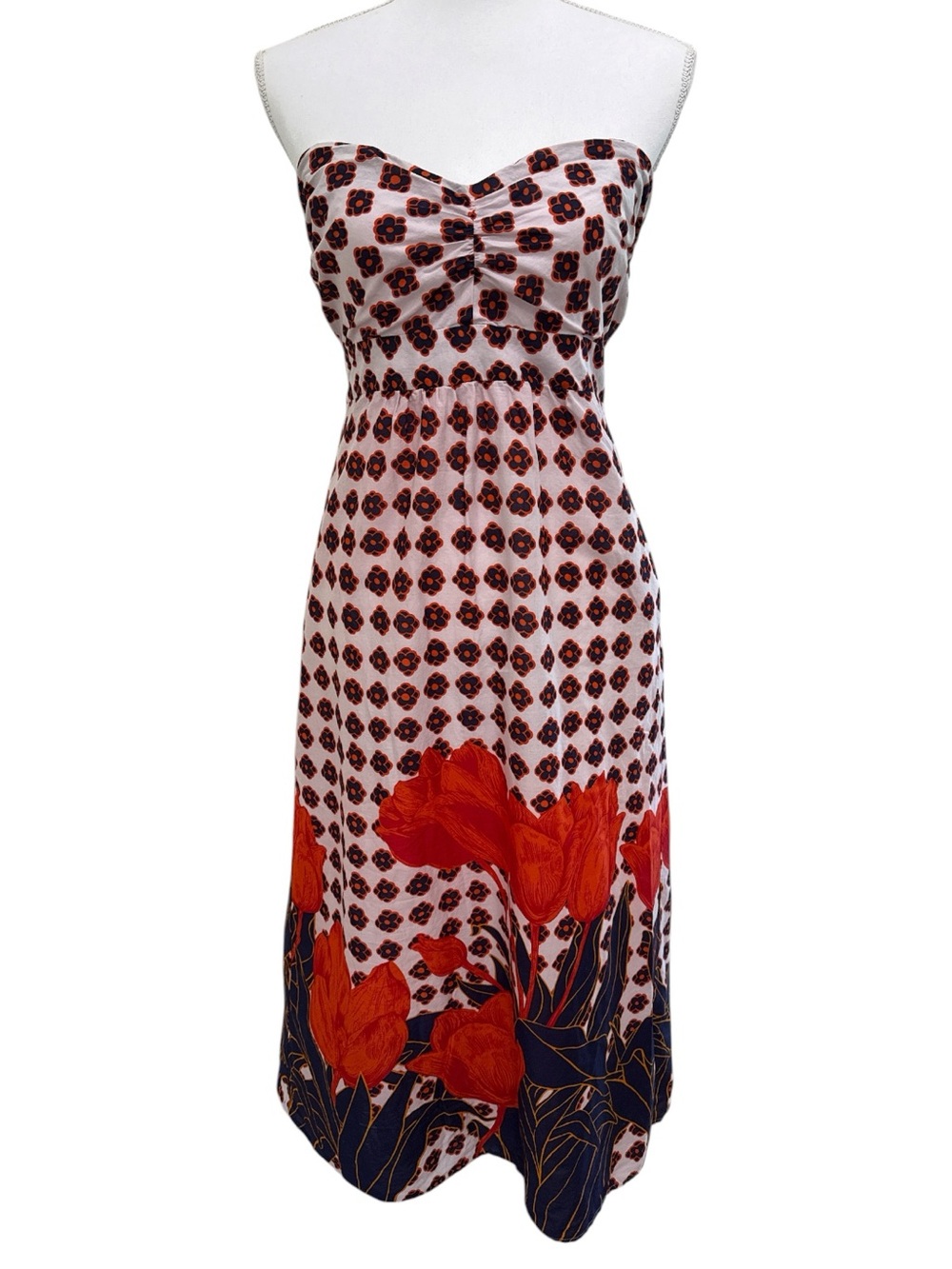 Maeve Anthropologie cotton Strapless Tulip floral Maxi Dress Size 8